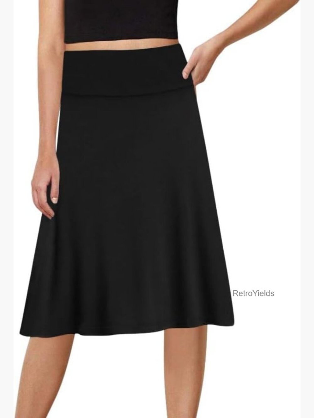 High Waist A-Line Midi Skirt Flared Flowy Rayon Spandex Casual Work Skirt
